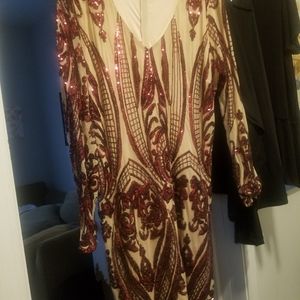 Red and nude sequin dress